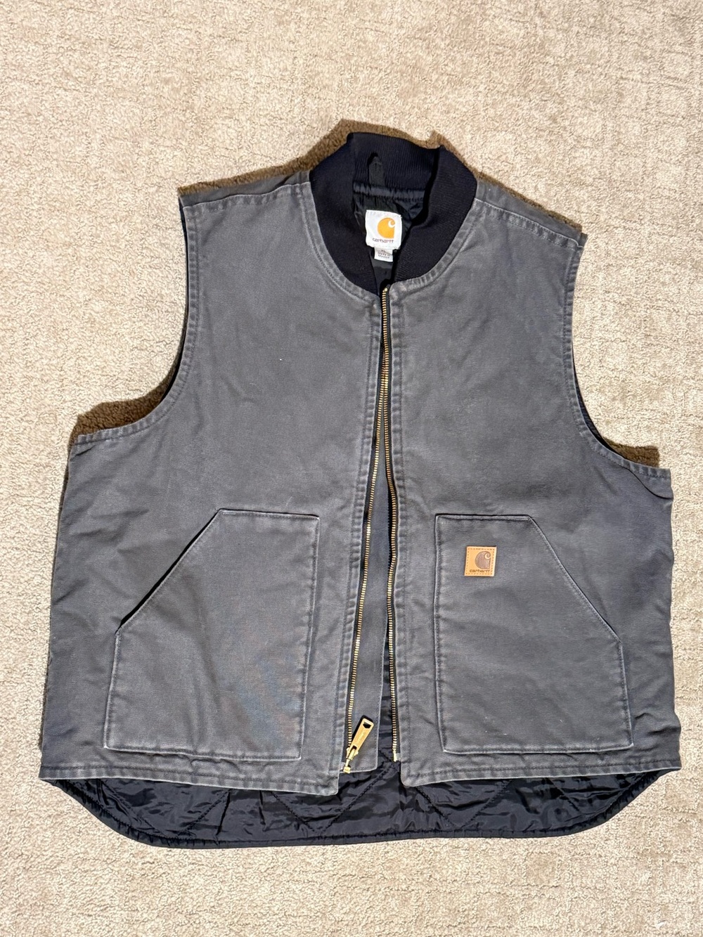 Carhartt Vintage Faded Black Workwear Vest Quilted Lined XL